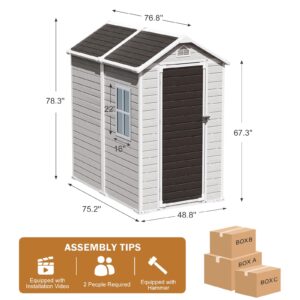 WACASA Storage Shed 4X6 FT,Resin Outdoor Storage Shed with Floor & Lockable Door, All Weather Plastic Lean to Shed with Window and Vent, Garden Tool Shed for Bike,Toy,Lawnmower (Grey)