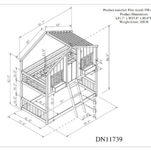 Luxo Abode Twin Over Twin Size House Bunk Bed with Roof, Window & Window Box, Pine Wood Bed w/Door, Safety Guardrails and Ladder, Easy Assembly, for Toddlers, Children's Room, Playroom, Grey