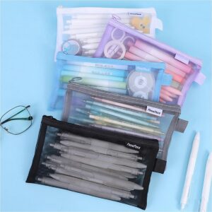 JANEMO 2 Pack Clear Pencil Pouch, Clear Pencil Case, Pencil Bags, Clear Pouch, Clear Makeup Pouc, Clear Make Up Bag, Portable Office Stationery Storage Pouch, White