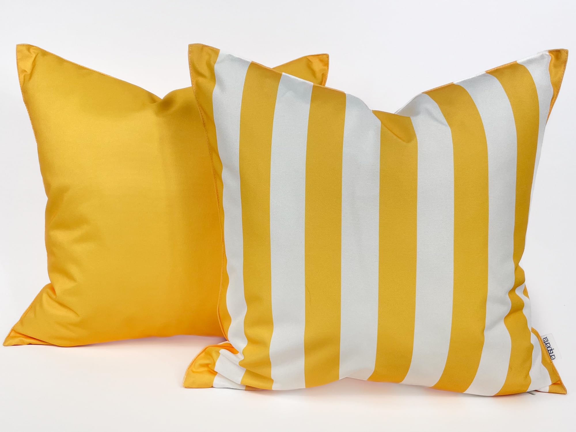 Ensperta Pack of 2 Solid and Stripe 20''x20'' Outdoor Waterproof Yellow Throw Pillow Covers Decorative Square Cushion Patio Pillows for Patio Furniture (Samoan Sun)