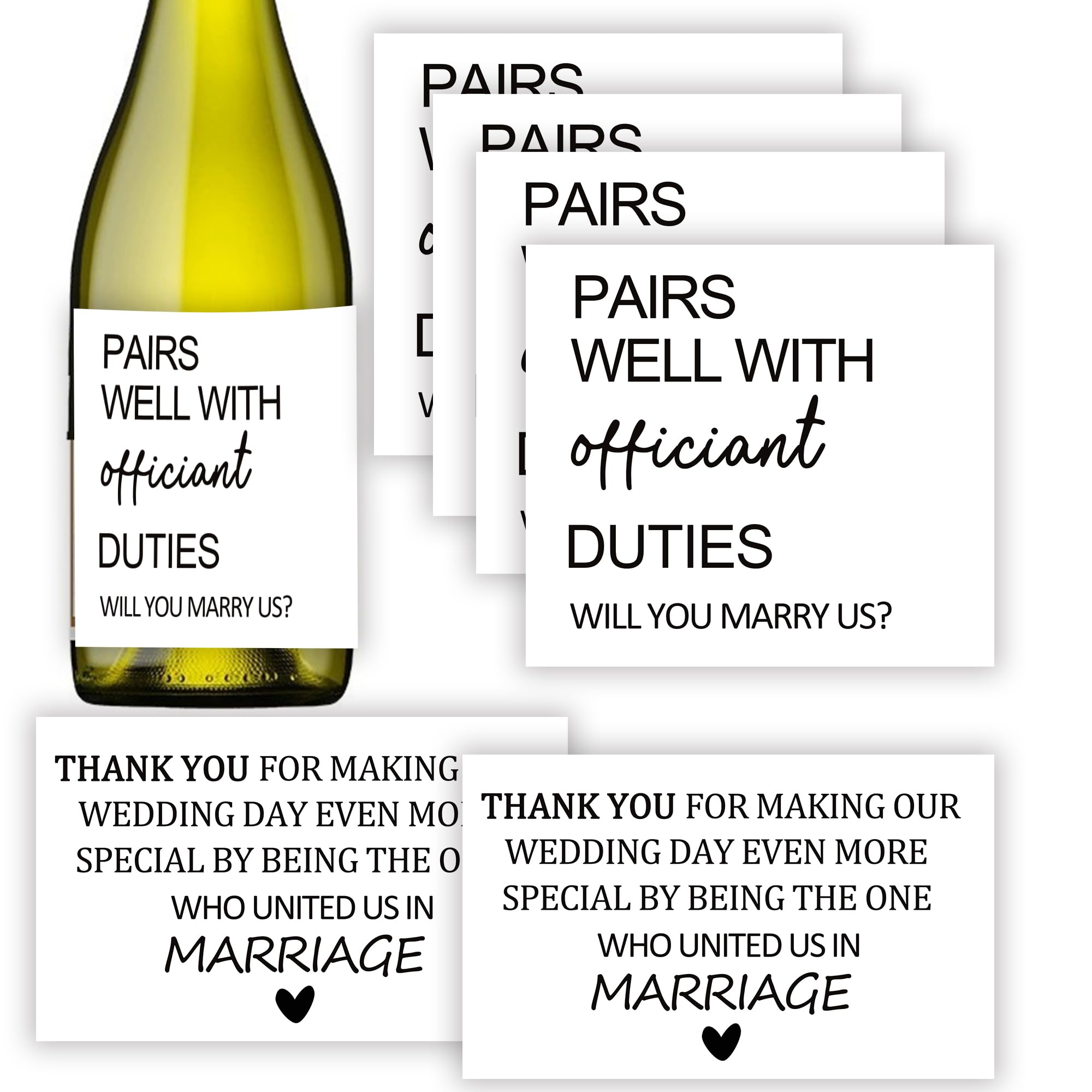 4 Pcs Officiant Whiskey Label +2 Pcs Thank You Cards, Pairs well with officiant duties Wine Bottle Stickers, Wedding Card to Officiant, Wedding Officiant Liquor Label, Officiant Wedding Gift, Gifts fo