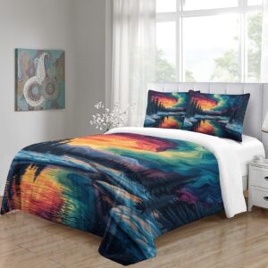 ERGTT Winter Snow Scene Quilt Cover 3D Print Aurora for Teens and Adults Duvet Cover Comforter Covers Soft Microfiber Bedding Set with Zipper Closure with Pillow Cases 3 Pieces Twin（173x218cm）