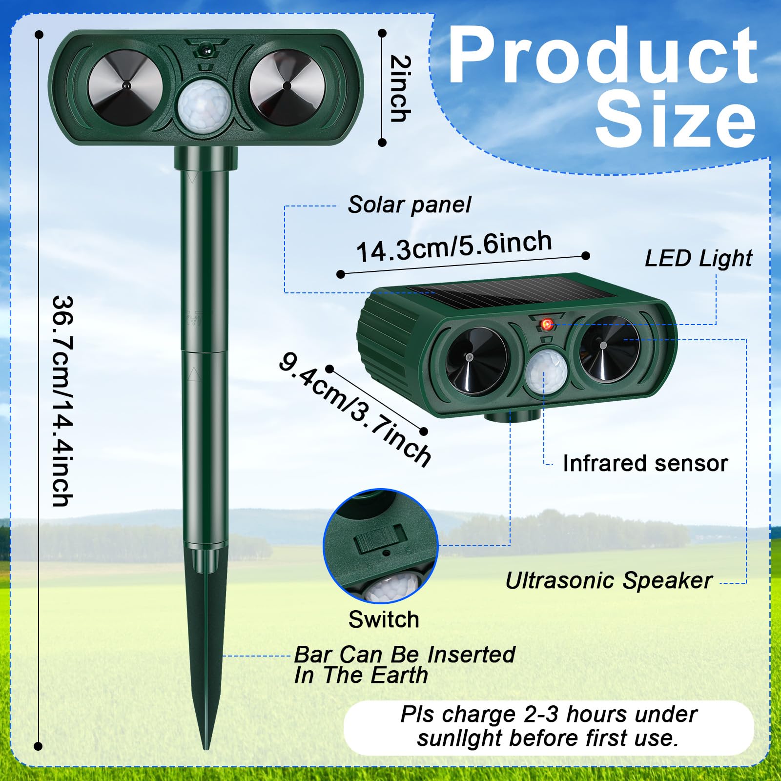 Qualirey 4 Pcs Ultrasonic Animal Repellent Outdoor Solar Powered Pest Repeller Motion Activated Cat Dog Deterrent Waterproof Motion Sensor for Squirrels Raccoon Rabbit Fox, Garden Yard Farm