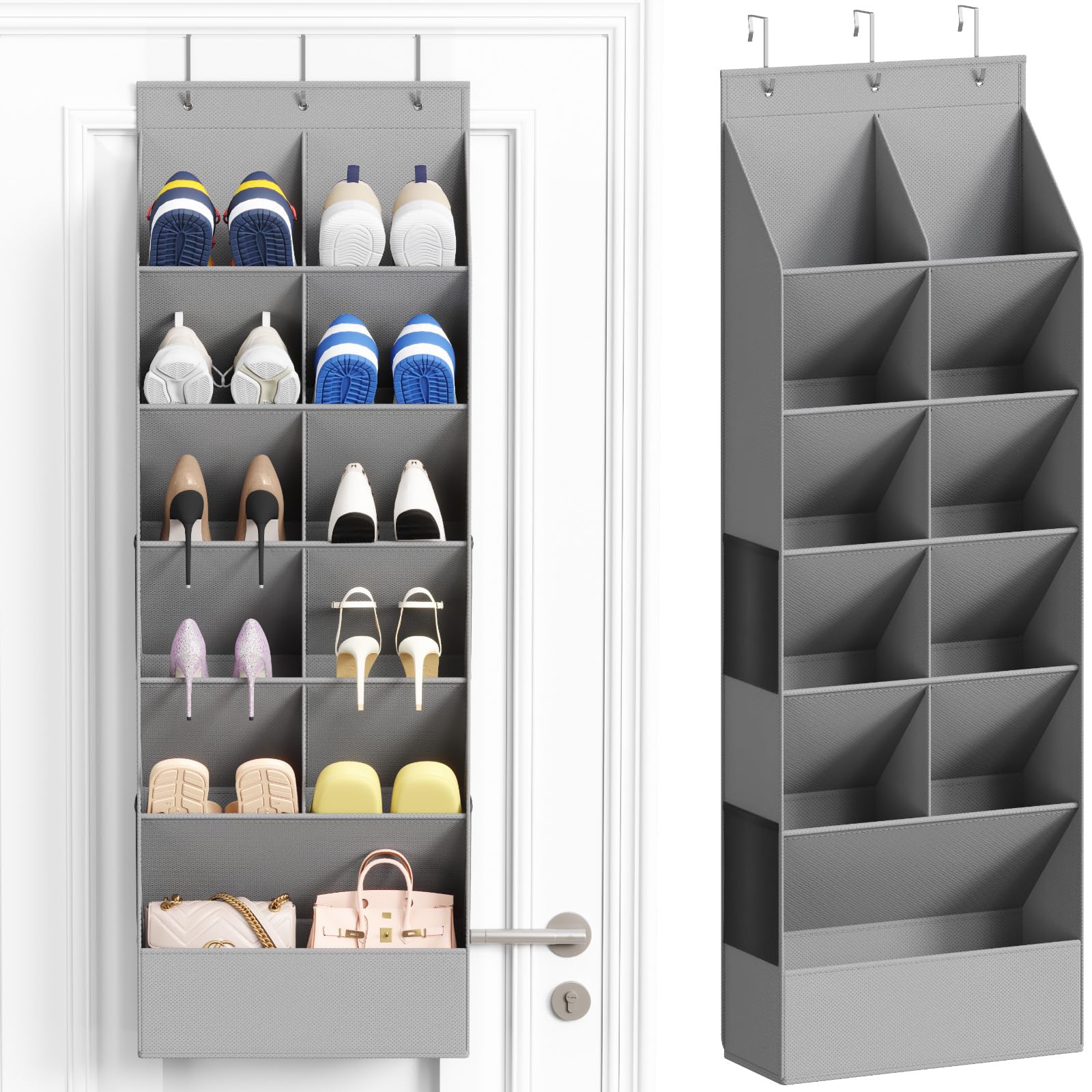 Lifewit Over the Door Shoe Organizers, 1 Pack Hanging Shoe Rack with 11 Pockets, 5 Layers Shoe Holder for Closet Door Storage Includes Boots, Toys, Water Bottles, Daily Necessities, Grey