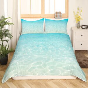 Castle Fairy Hawaii Sea Wave Bedding Set Tropical Ocean Summer Comforter Cover Ombre Blue Duvet Cover Room Decor Swimming Pool Bedspread Cover King Bedding Collection 3Pcs