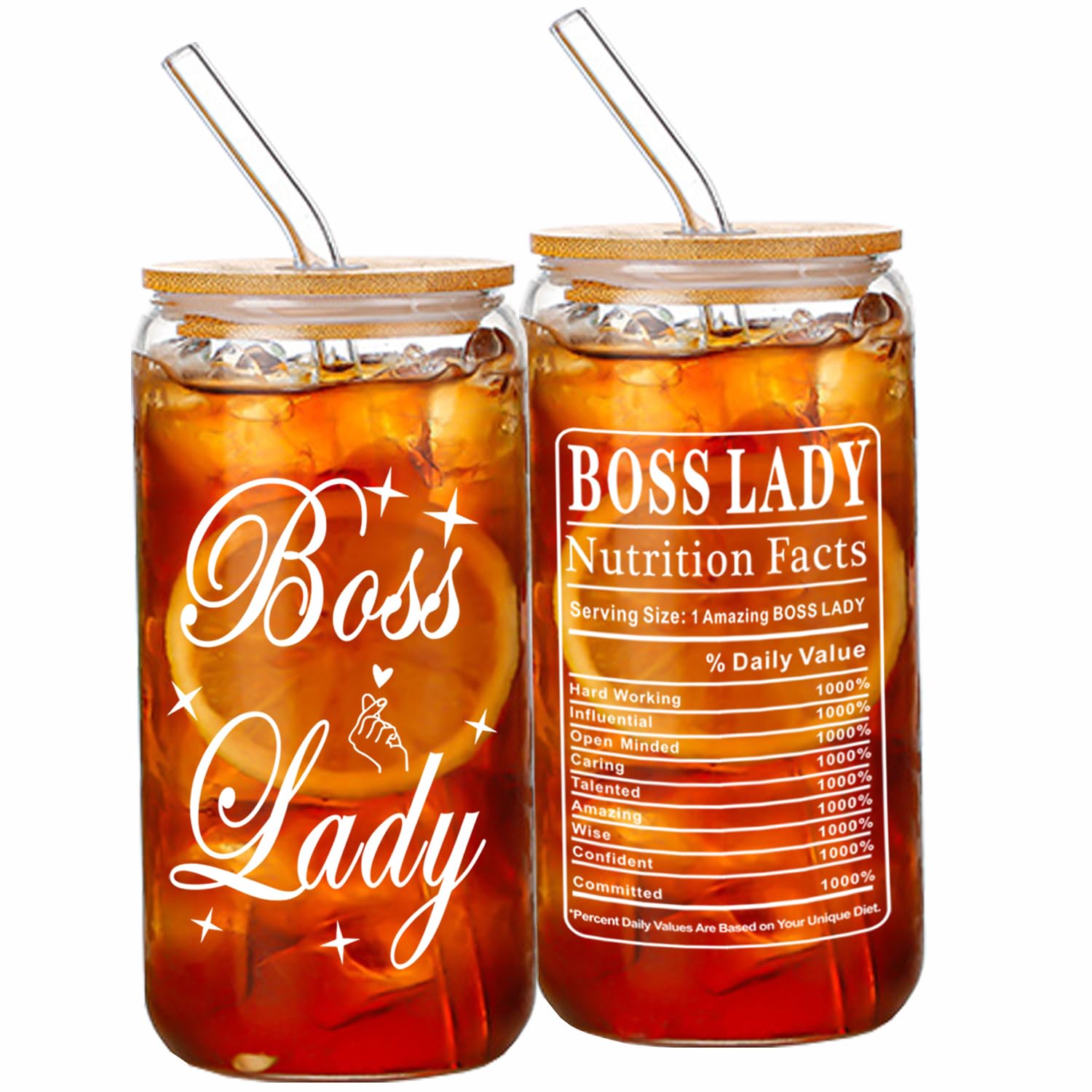 MAFENT Boss Lady Gifts 16 Oz Can Glass Thank You Gifts for Boss Lady Mom Manager Coworker Employer Colleagues Teacher Administrative Professional Day Gifts Birthday Christmas Gifts for Boss Lady