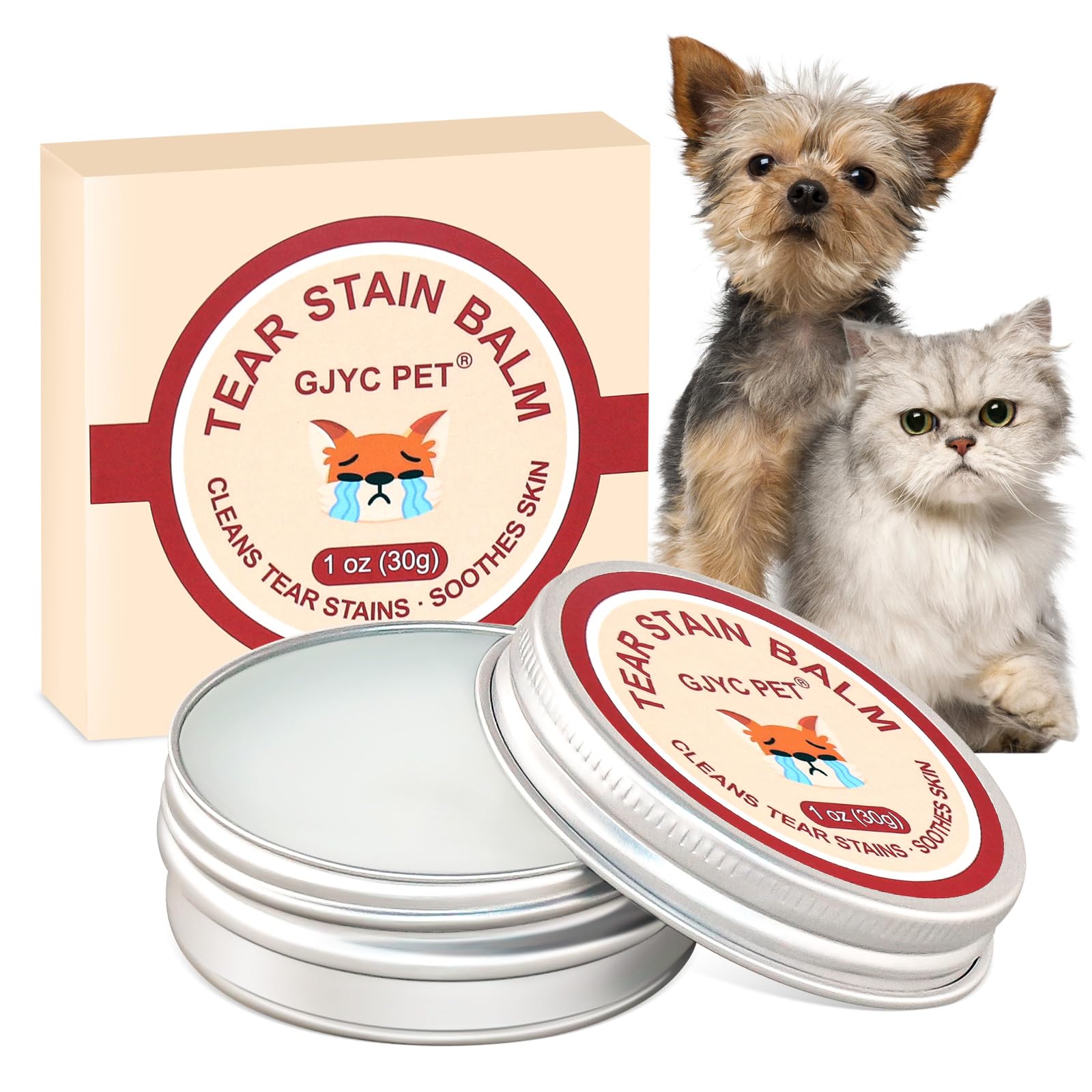 Hkpetie Pets Eyes Natural Tear Stain Removal Balm, Plant-Based Organic Formula Eyes Wipes Cream for Dogs and Cats, Relieve Eyes Discharge, Eye Mucus