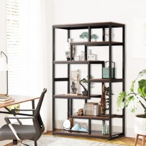 GEBAROW 7 Tier Bookshelf, Modern Bookshelf with Metal Frame, Industrial Bookshelf, Large Open Bookshelf for Bedroom, Living Room and Home Office Vintage Brown