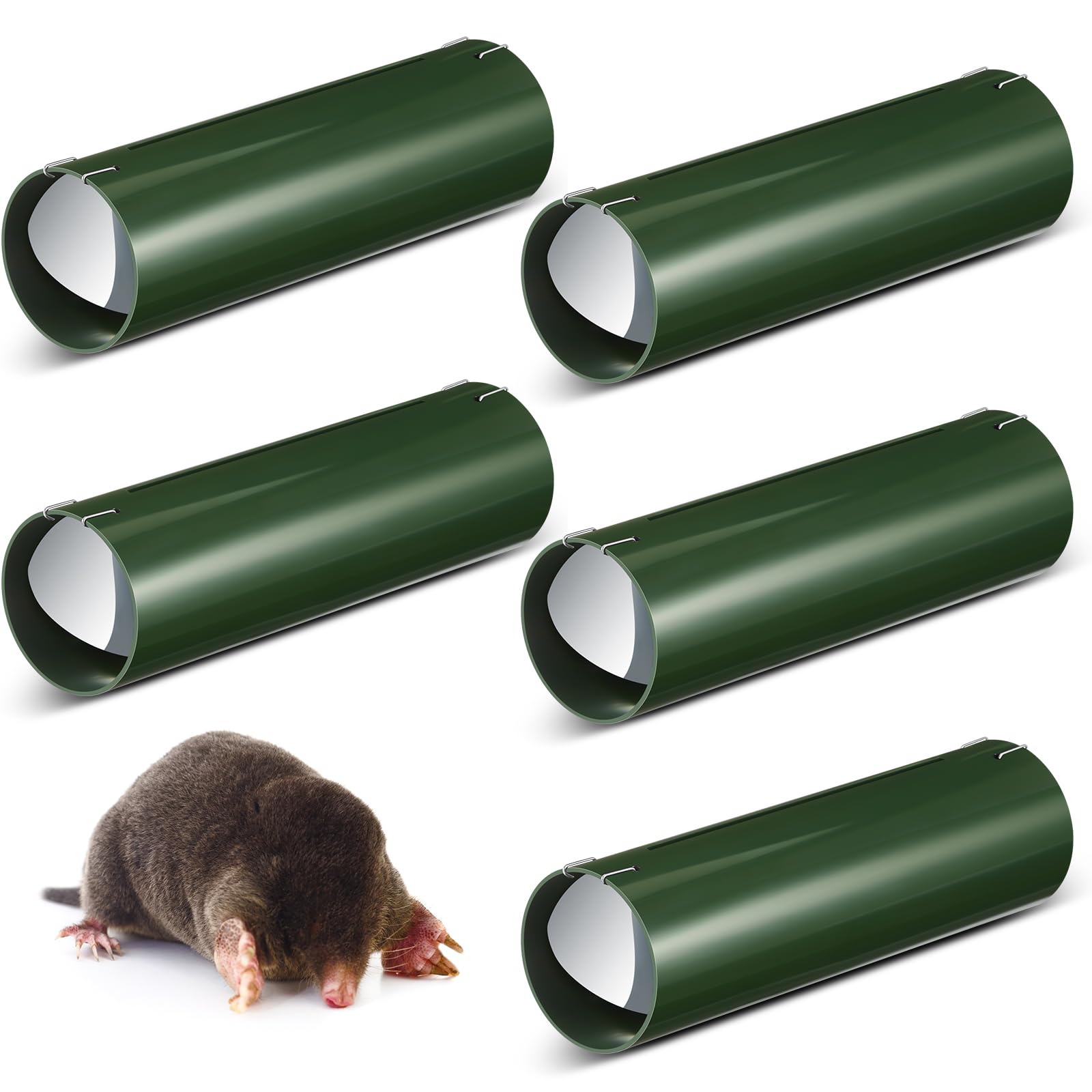 Qualirey 6 Pcs Mole Traps for Lawns Pocket Gopher Trap Catch and Release Live Mole Trap Tunnel Rodent and Gopher Trap Humane Mole Traps for Lawns, Easy to Use, Reusable for Eliminating Pests (Green)