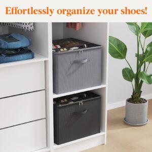 Lifewit Shoe Storage Organizer for Closet, Fits 12-16 Pairs, Large Shoe Box Storage Containers with Clear Cover and Reinforced Handles, Foldable Storage Bins Fits for Boots Heels Sneakers, 2 Pack Gray