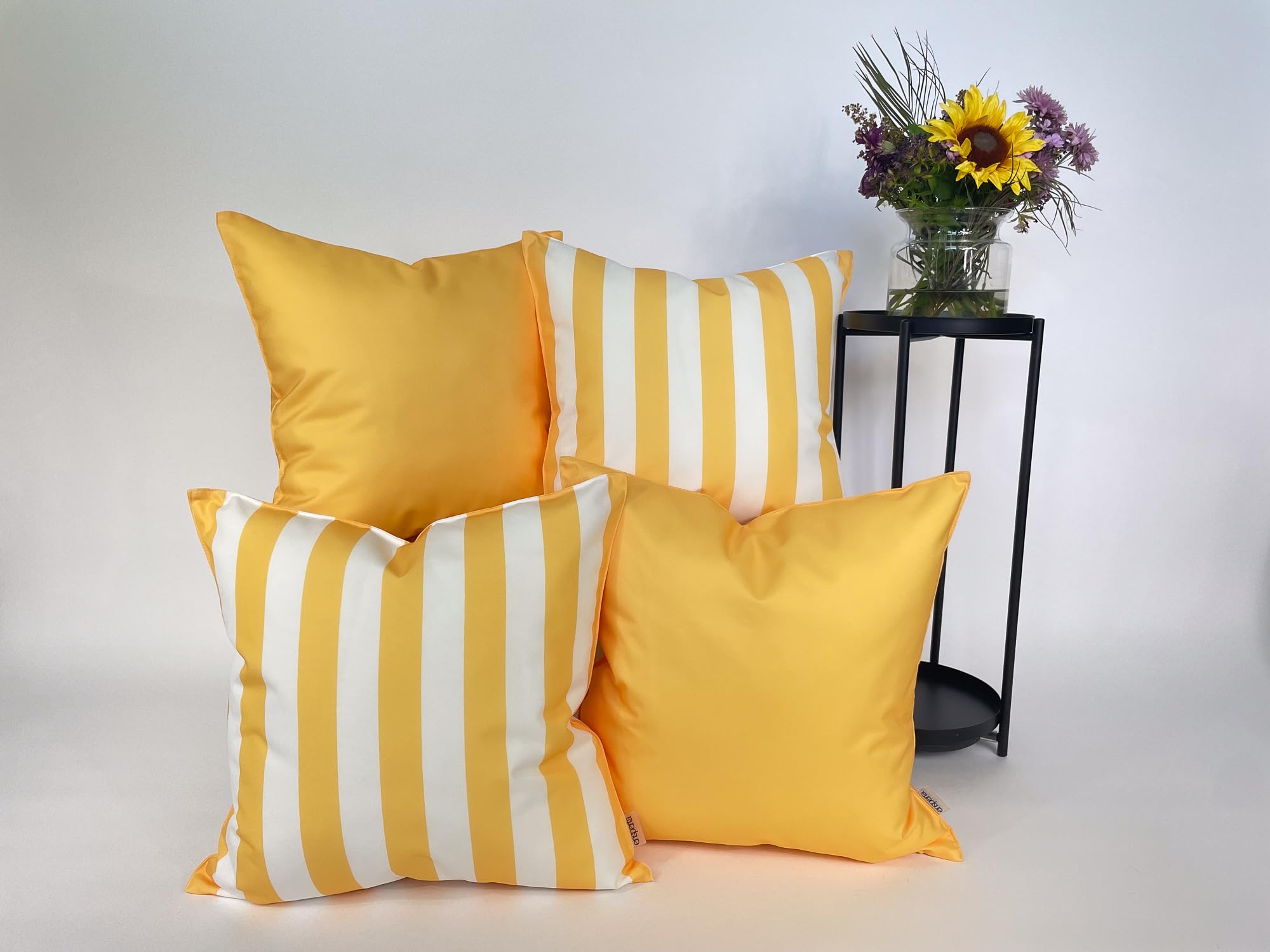 Ensperta Pack of 2 Solid and Stripe 20''x20'' Outdoor Waterproof Yellow Throw Pillow Covers Decorative Square Cushion Patio Pillows for Patio Furniture (Samoan Sun)