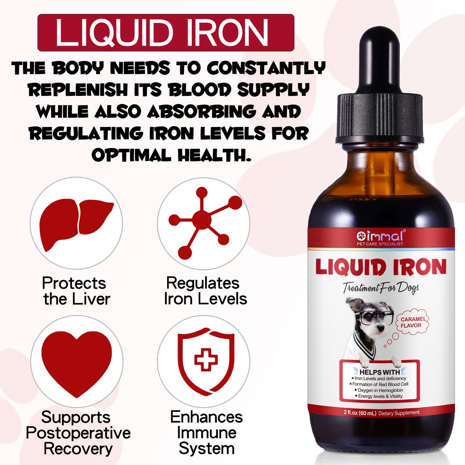 Iron Supplements for Dogs, Liquid Iron for Dogs with Folate and B12 Supports Anemia, Supplement for Anemia in Dogs, Promotes Blood Health 2 oz