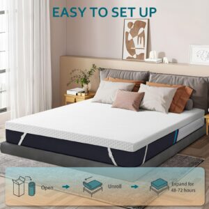 BEDHOURS 3 Inch Cooling Queen Gel Memory Foam Mattress Topper, Mattress Topper with Removable Cover, Ventilated Soft Breathable Mattress Pad for Pressure Relief (White, Queen)