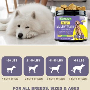 15 in 1 Dog Multivitamin Supplement - Dog Vitamins for Immune System, Digestion, Hip & Joint, Skin & Coat - Multivitamin Chews for Dog with Glucosamine & Chondroitin - Chicken Flavor, 120 Chews