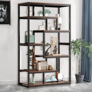 GEBAROW 7 Tier Bookshelf, Modern Bookshelf with Metal Frame, Industrial Bookshelf, Large Open Bookshelf for Bedroom, Living Room and Home Office Vintage Brown