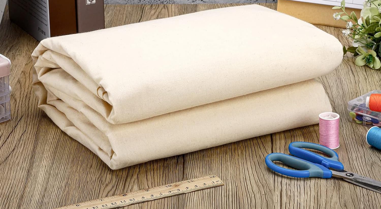 MDS Pack of 1 Yard, 100% Cotton Muslin Fabric 48” Inch Wide, Natural Unbleached Medium Weight Fabric Linen Textile for Backing Material Quilting Sewing Draping Apparel Cloths Crafts DIY Multipurpose