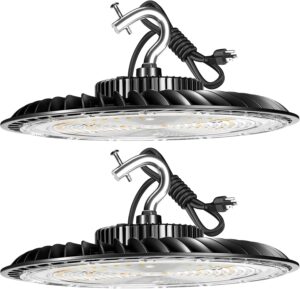 upgrade 300w led high bay light 45000lm (eqv.1200w mh/hps) commercial bay lighting, 5000k led ufo high bay- 2pack (coverage:66~110ft at height:30~50ft)