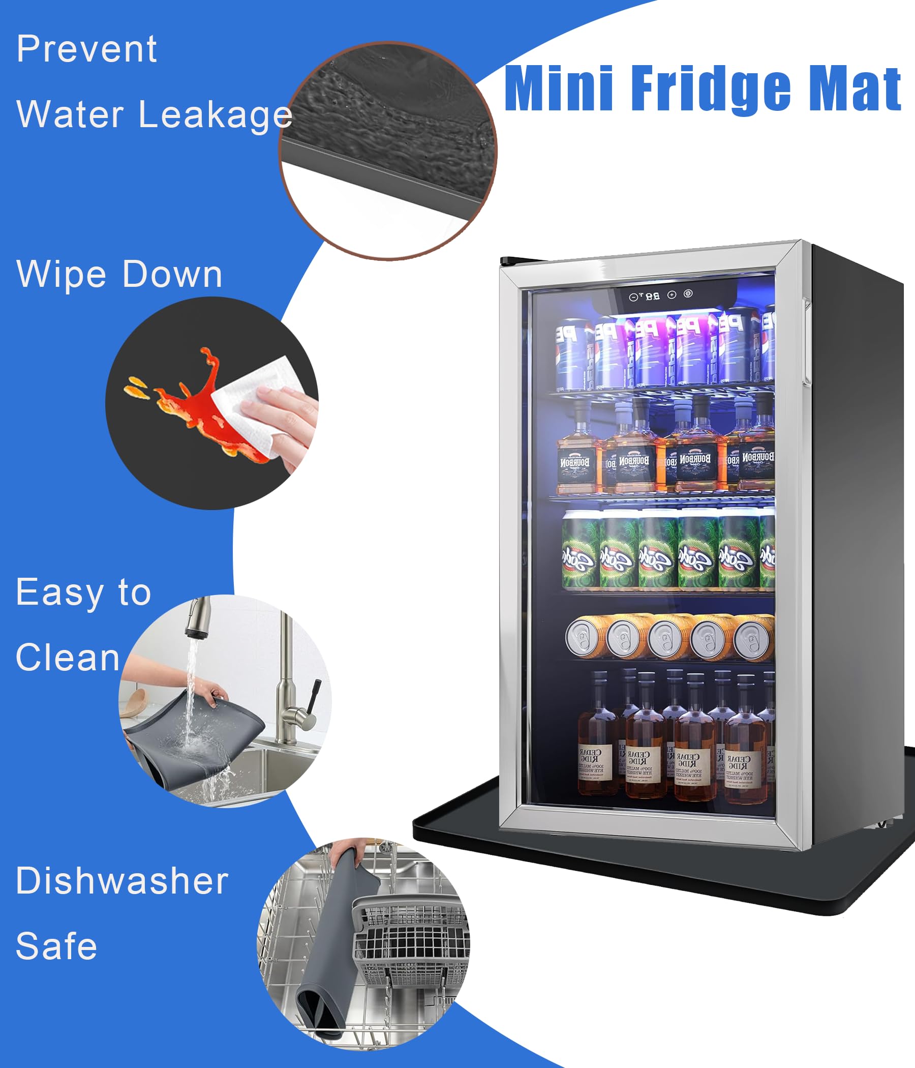 Mini Fridge Mat, 24''x24'' X0.8'' Mini Fridge Drip Trays Mat for Carpet Floor, Under Refrigerator Mat AC Conditioner Drip Pan, Silicone Mat for Refrigerators, Washing Machines, Dryers, Wine Coolers