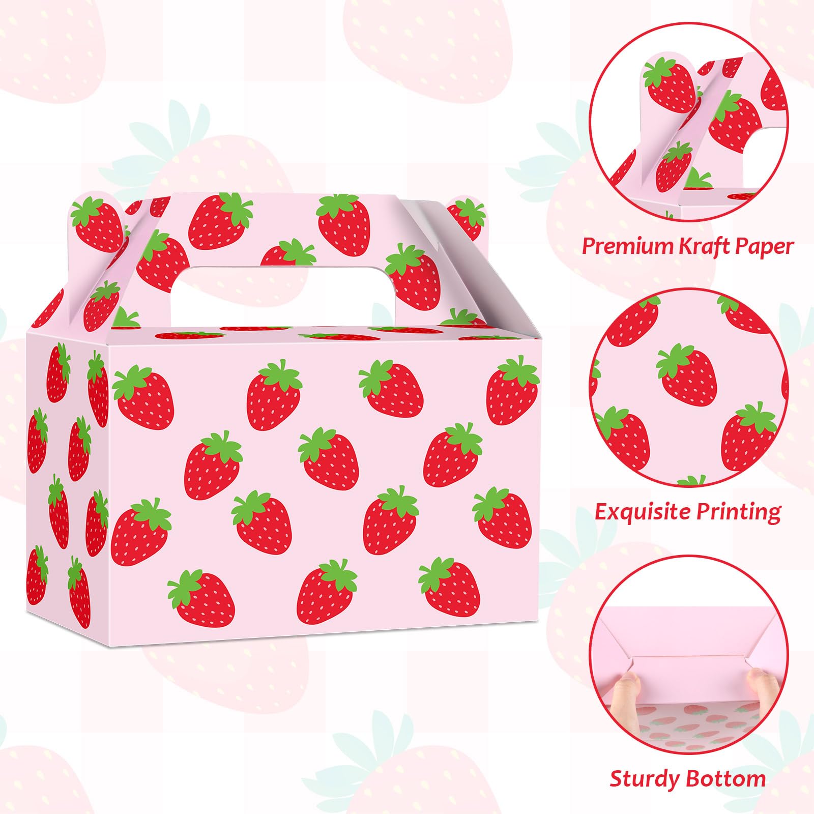 ojustbeok 12Pcs Strawberry Party Favor Box Summer Strawberry Gift Boxes Cute Fruit Goody Boxes Folding Paper Treat Box for Sweet One Strawberry Birthday Baby Shower Decor Supplies 6.3 * 3.2 * 3.9inch