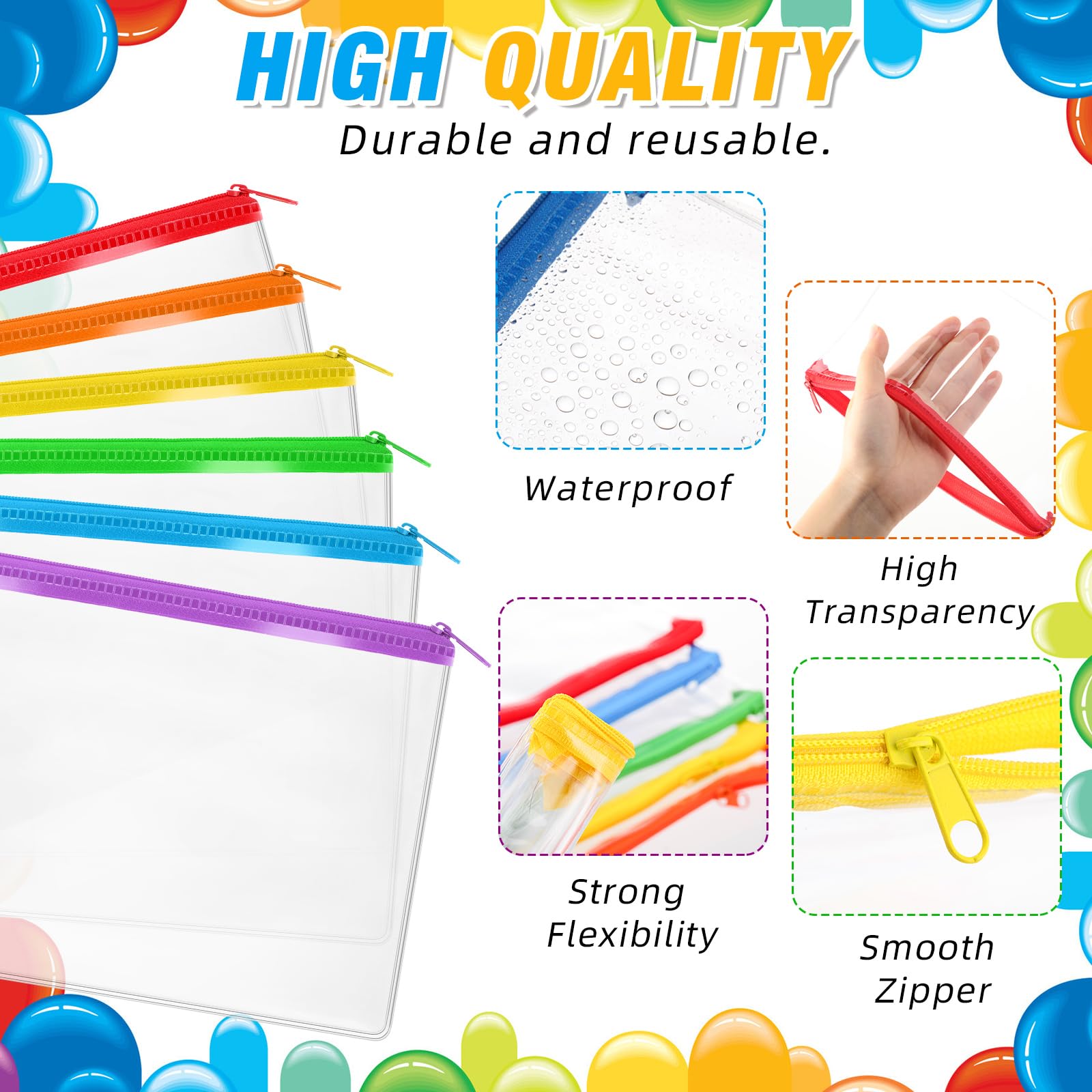 Feifeiya 48 Pcs Clear PVC Pencil Pouch Bulk 8.66 x 5.71 Inch Pencil Case Soft Pencil Bag Transparent Zipper Pencil Pouch for Kids Girls Boys School Supplies Travel Storage(Colorful)