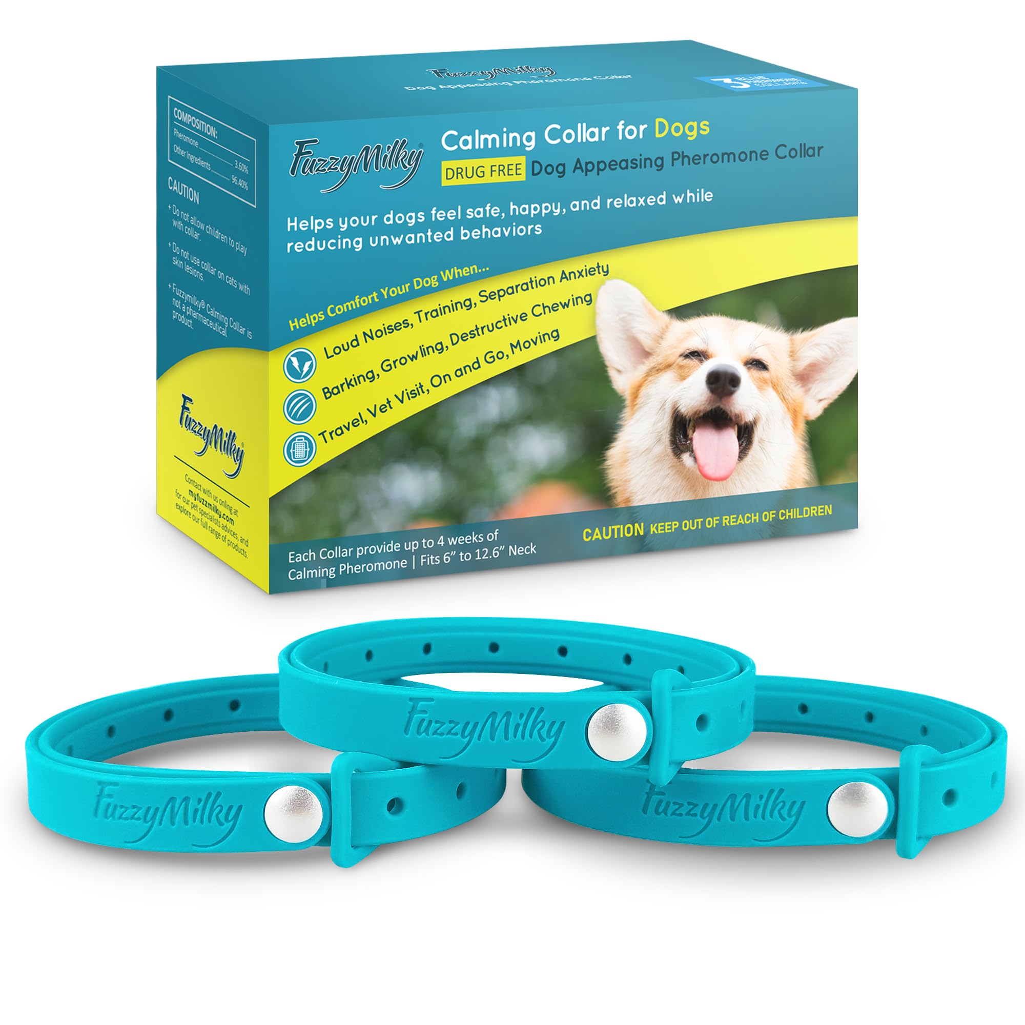 Fuzzymilky Dog Calming Collar - Sustained Release Dog Appeasing Pheromone Diffuser Silicone Neck Band for Pets - Natural Stress Relief & Relaxant, Minimizes Barking, Chewing, Contains No Sedatives