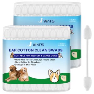 vints 120pcs cotton dog ear cleaning swabs,2 pack dog ear infection treatment gourd-shaped ear swabs,safer cleaning for dogs and cats l size 100% cotton