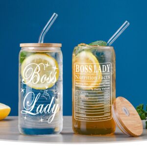 MAFENT Boss Lady Gifts 16 Oz Can Glass Thank You Gifts for Boss Lady Mom Manager Coworker Employer Colleagues Teacher Administrative Professional Day Gifts Birthday Christmas Gifts for Boss Lady