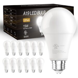 daybetter 12 pack a19 led light bulbs, 100 watt equivalent led bulbs, long lifespan high brightness 1500lm daylight white 5000k, e26 standard base light bulbs for home office, non-dimmable