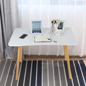 HEVIRGO Computer Desk,Home Office Desk,Nordic Style Home Study Desk,Student Wood Writing Table with Ergonomic Edge,Makeup Workstation for Living Room Kitchen Bedroom White