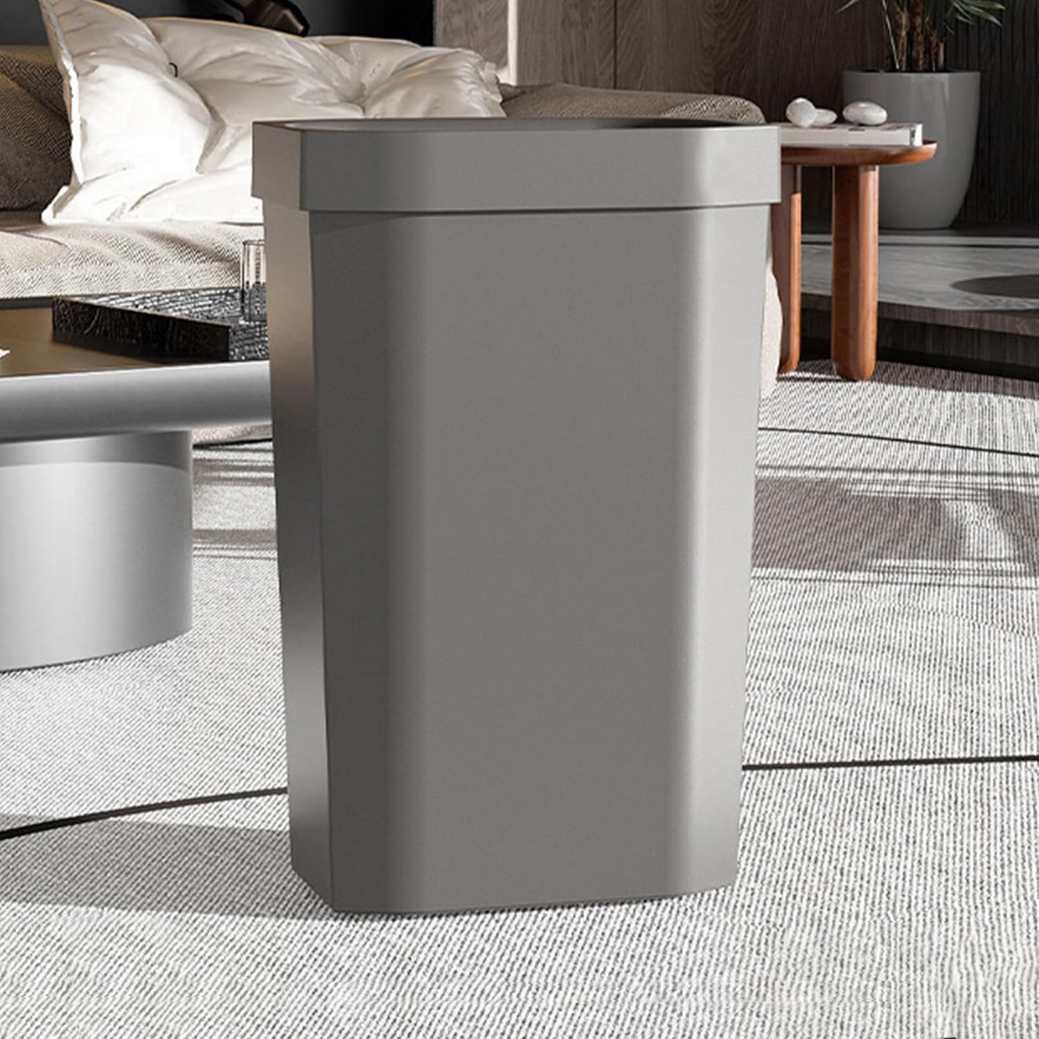 Halyuhn Tall Trash Can, 4 Gallon/15L Plastic Small Trash Can, Small Trash Bin Open Top for Home Office, Kitchen, Bathroom, Under Desk, Narrow Space, Slim Trash Can (1 Pack Gray)