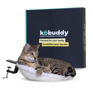 KOBUDDY | Cat Desk Bed - Soft Faux Fur Fabric, Steel Frame - Adjustable, Cat Shelf Bed for Indoor Cats - Perfect Cat Hammock for Your Desk – Supports up to 50lbs - Unique and Modern cat Furniture