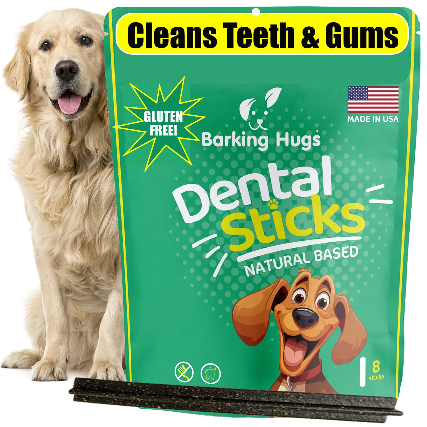 BARKING HUGS Dental Sticks - Natural Dog Dental Treats for Fresh Breath & Clean Teeth, All Natural Dog Breath freshener Dogs, No Grain or fillers, Dental Chews for Dogs with Peppermint Oil