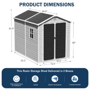 CDCASA 8x6 Feet Resin Storage Shed, Waterproof Outdoor Shed with Floor & Lockable Door & Window & Vents, Plastic Tool Shed for Backyard, Patio, Poolside, Lawn, Dove Grey