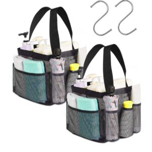 Shower Caddy,2 Pcs Mesh Shower Caddy Portable for College Dorm with 8-Pockets Large Capacity,Shower Bag for Bathroom Hanging Quick Dry,Essentials for Beach Gym Swim Camp Travel,2 Handles 1 Hook