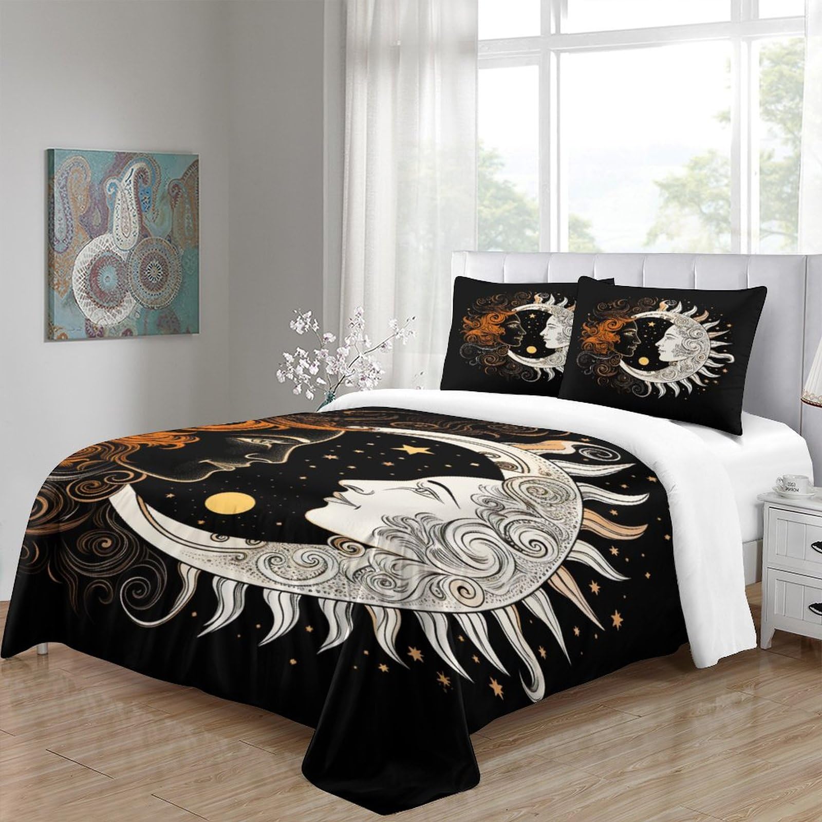 ERGTT Moon and Sun Quilt Cover Comforter Covers 3D Print Cartoon Color Duvet Cover for Boys Girls with Pillow Cases with Zipper Closure Bedding Set Soft Microfiber 3 Pieces Twin（173x218cm）, Style-9