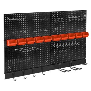 morspazio metal pegboard wall organizer for garage 32 * 48in, 72pcs pegboard accessories organizer kit with pegboard bins, hooks, peg locks, pegboard storage system for workbench, garage, shop, shed