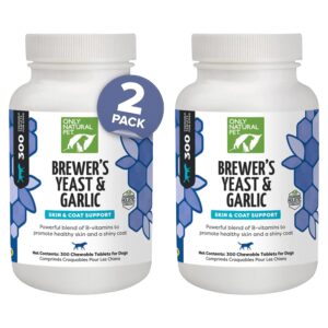 only natural pet brewer's yeast & garlic chewables - all-natural flea & tick prevention for dogs - fortified with b vitamins - promotes healthy skin & coat - 300 count tablet (2 pack)