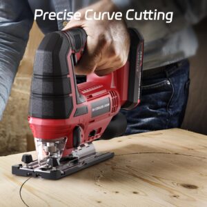 Jig Saw - 20V Cordless Jigsaw with Battery and Charger 2700 SPM Rechargeable Jigsaw with 10pcs Cutting Blades Bevel Angle (±45°) Variable Speed and 4 Orbital Function for Straight/Curve/Circle Cutting