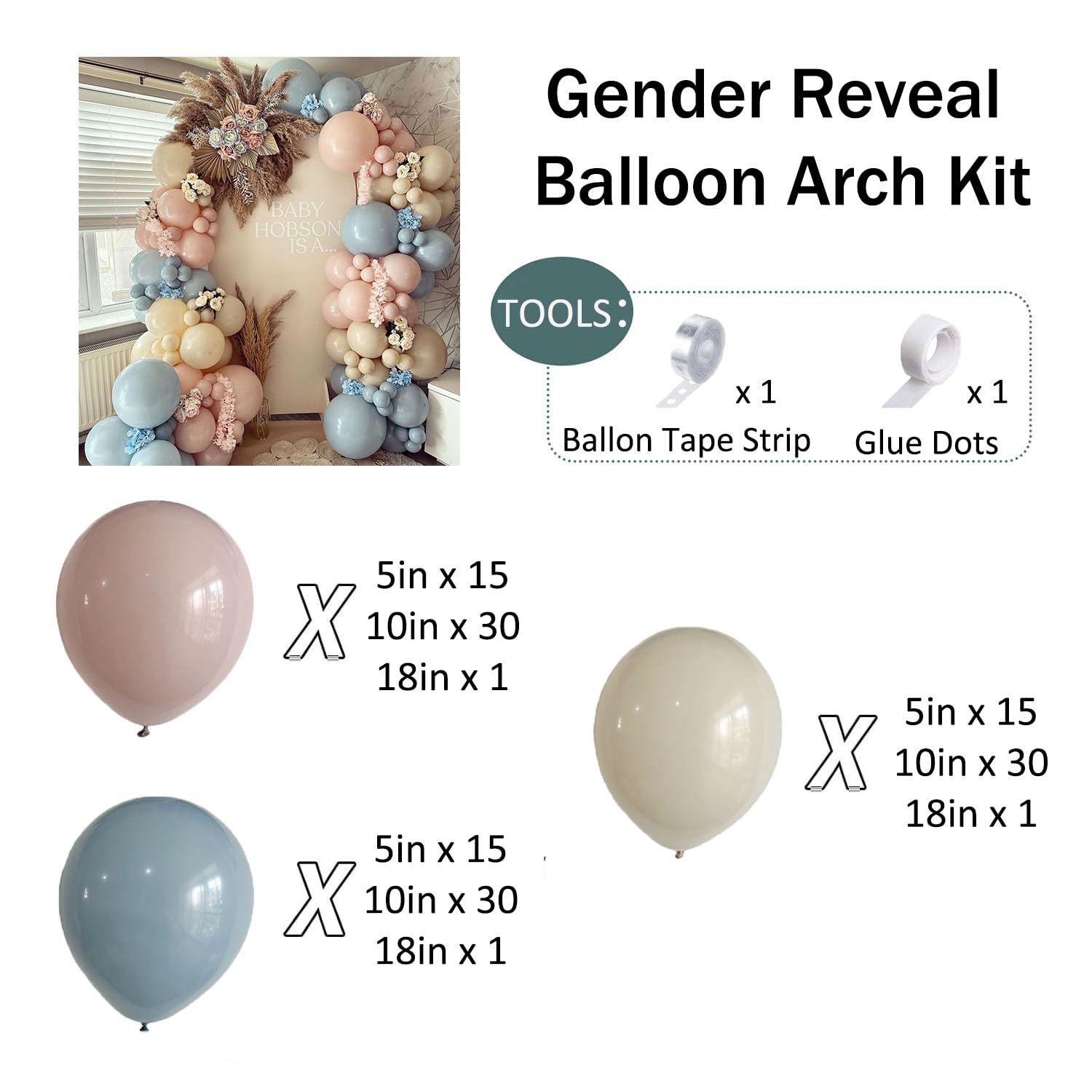 Gender Reveal Balloon Arch Garland Kit, 140Pcs Dusty Pink Misty Blue White Sand Nude Balloons for Boho Neutral Baby Shower Boy or Girl Gender Reveal Birthday Bear Theme Party Decorations