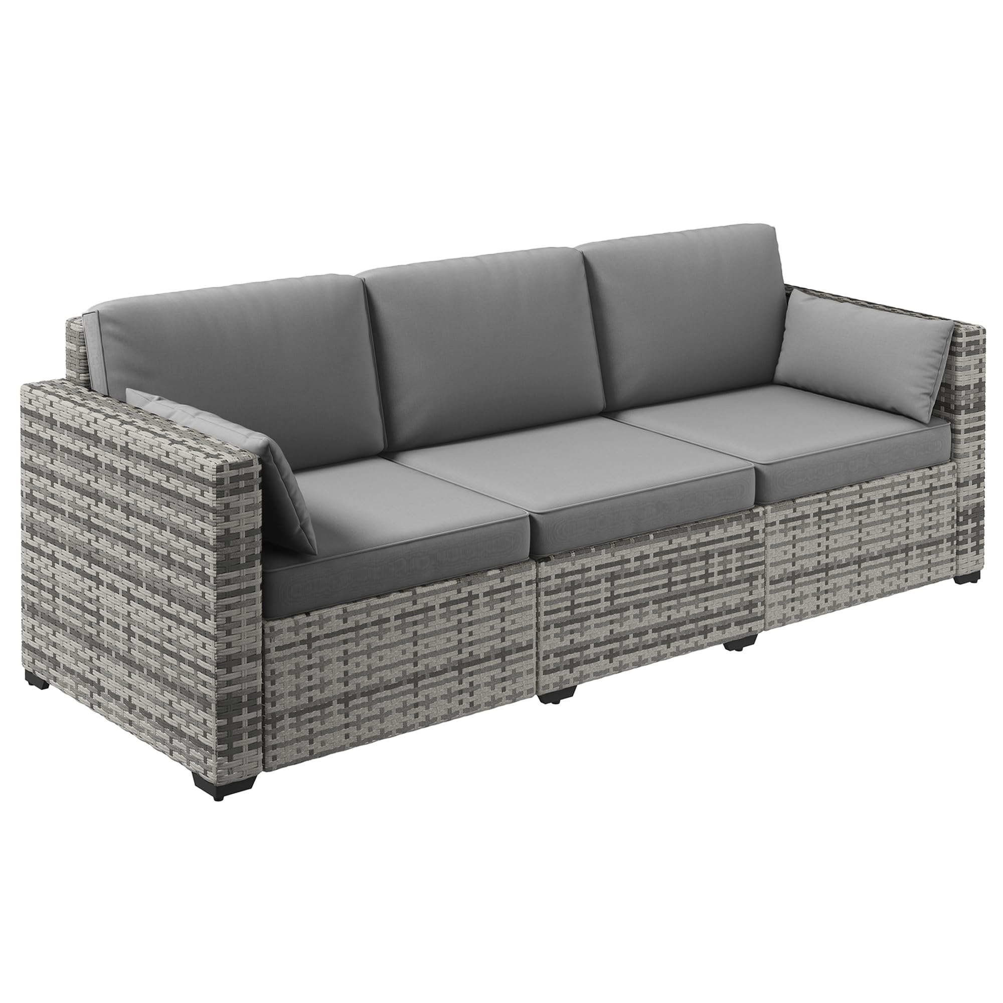 Wicker Patio Couch, PE Rattan 3-Seat Sofa, Outdoor Furniture with Deep Seating, Cushions, Steel Frame, Gray