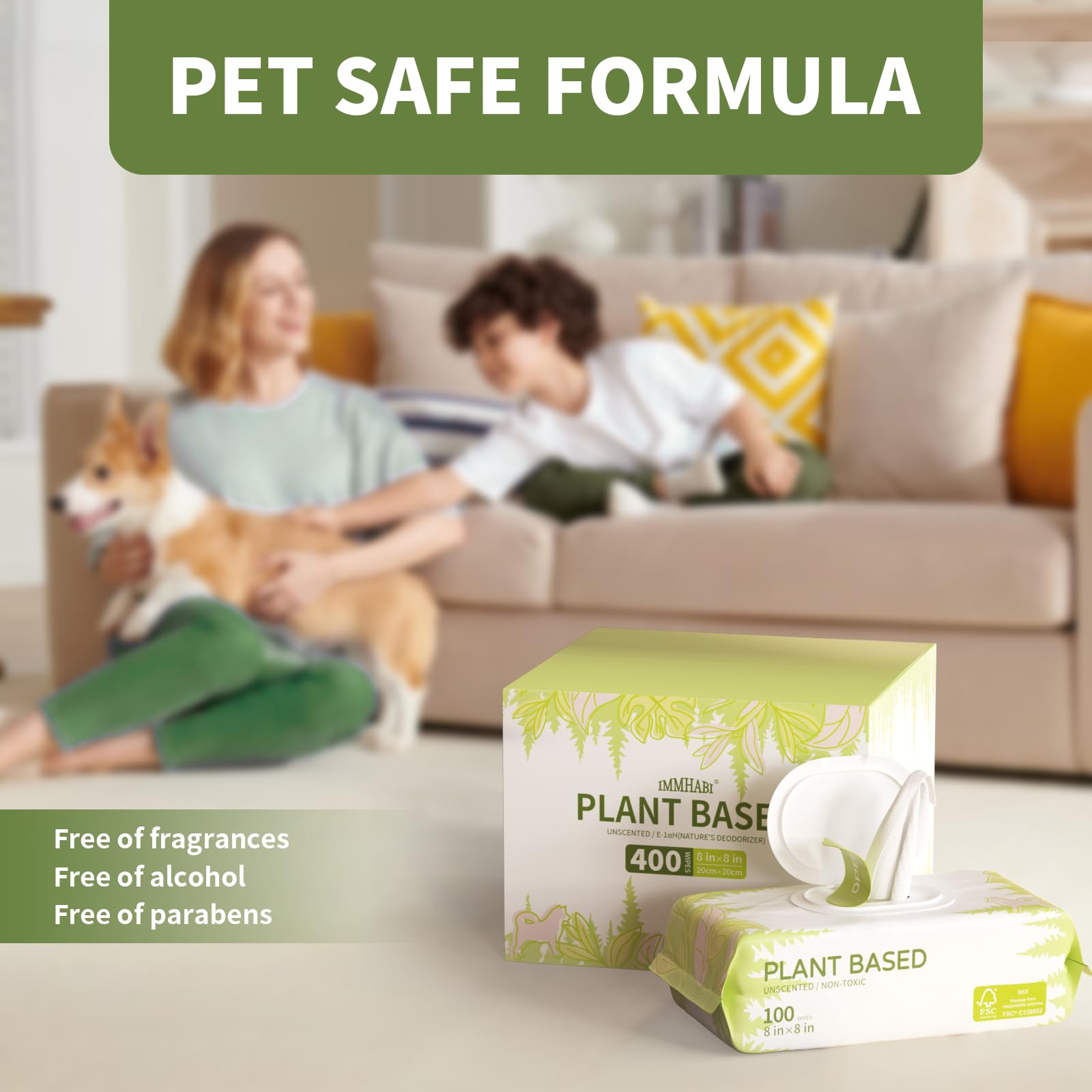 400 Unscented Dog Wipes for Paws and Butt Plant Based Hypoallergenic Pets Cleansing & Deodorizing Anal Gland Hygienic Puppy Wipes for Dogs Face and Body Cat Wipes Cleaning Fur Doggie Wipes Doggy Wipes