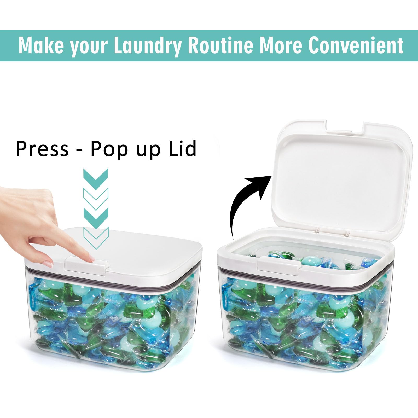 Pensino Laundry Pods Container Laundry Pod Holder with Lid, Laundry Room Storage Container for Detergent Pods Laundry Powder Scent Booster Container with Scoop