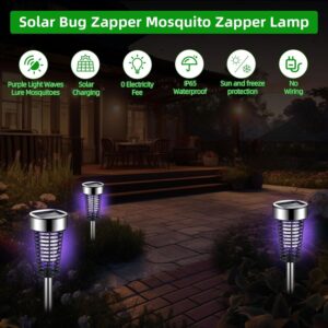 Jahy2Tech 4 Pcs Solar Bug Zapper Outdoor Mosquito Zapper Mosquito Killer Lamp for Patio Yard Garden Pathway Insect Mosquito Repellent Purple and White Light