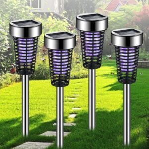 jahy2tech 4 pcs solar bug zapper outdoor mosquito zapper mosquito killer lamp for patio yard garden pathway insect mosquito repellent purple and white light