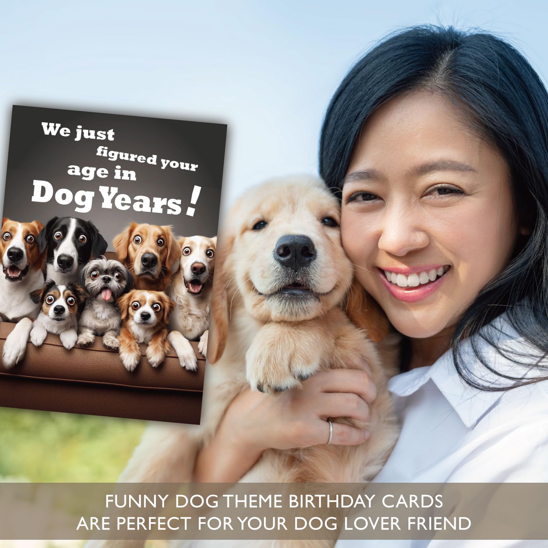 Gooji 5x7 Dogs Birthday Card, Funny Humorous Cute Card for Wife Husband Teenage Young Boy Girl Men Women Adult, Golden (Age)