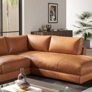 Valencia Serena 108" Cognac Tan Brown Full Leather Sectional Sofa with Right Chaise | Nappa 11000 Leather, Modern Low Profile Lounge Sofa | L Shaped Couch for Living Room Furniture