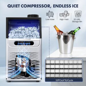 Zomagas Commercial Ice Maker Machine, 80LBS/24H Under Counter Ice Maker, Stainless Steel Freestanding Ice Machine with 13LBS Bin, Self-Cleaning, Scoop, Ideal for Home Bar Offices