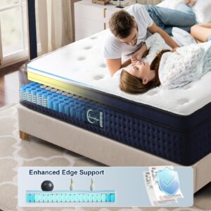 SURLUNKEYS Memory Foam Hybrid Mattress - 14 Inch Cal King Mattress with Innerspring for Motion Isolating Cool Sleep, Medium Plush Mattress in a Box, Enhanced Edge Support, 120-night Trial