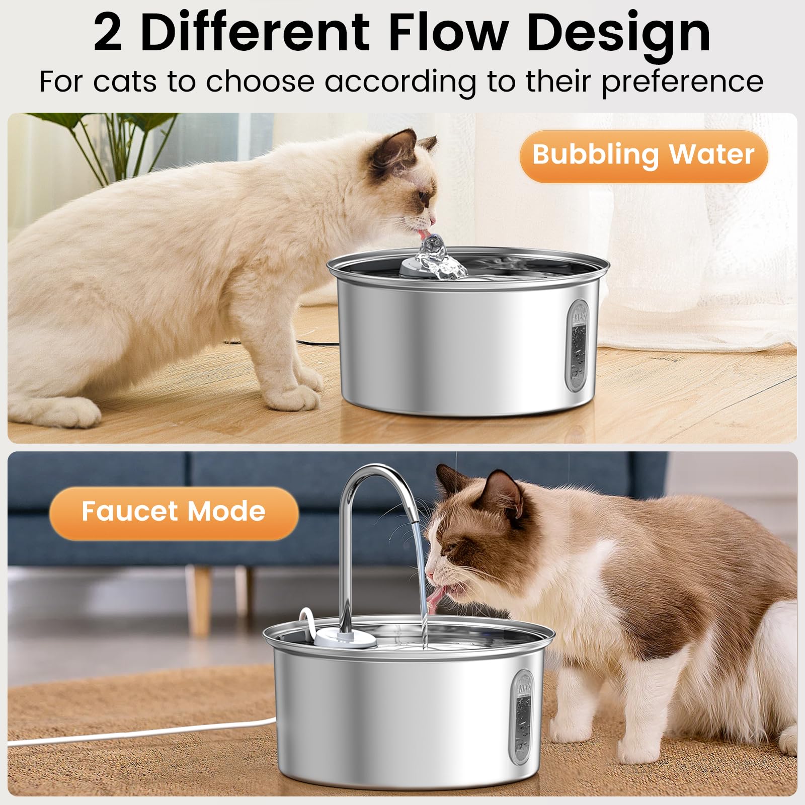 Petlipo Cat Water Fountain Stainless Steel: 108oz/3.2L Cat Fountain for Drinking, Pet Fountain Water Bowl Dog Drinking Dispenser Cat Feeding & Watering Supplies, Super Quiet Kitty Spout for Cats Dogs