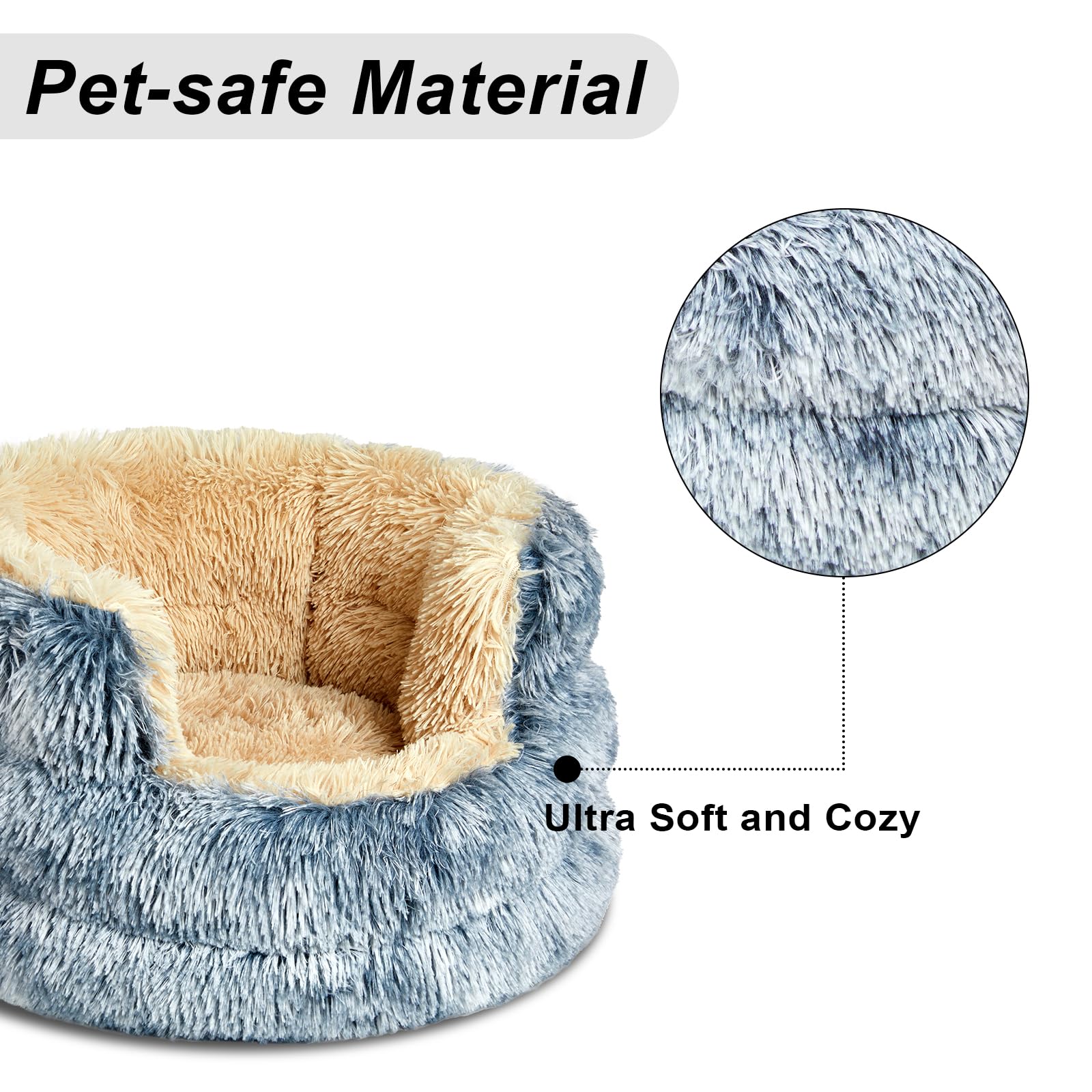 Calming Dogs Bed for Small Dogs, Anti-Anxiety Round Pet Cats Bed, Washable Fluffy Cozy Dog Cuddler Bed, Anti-Slip Puppy Bed for Small and Medium Pets